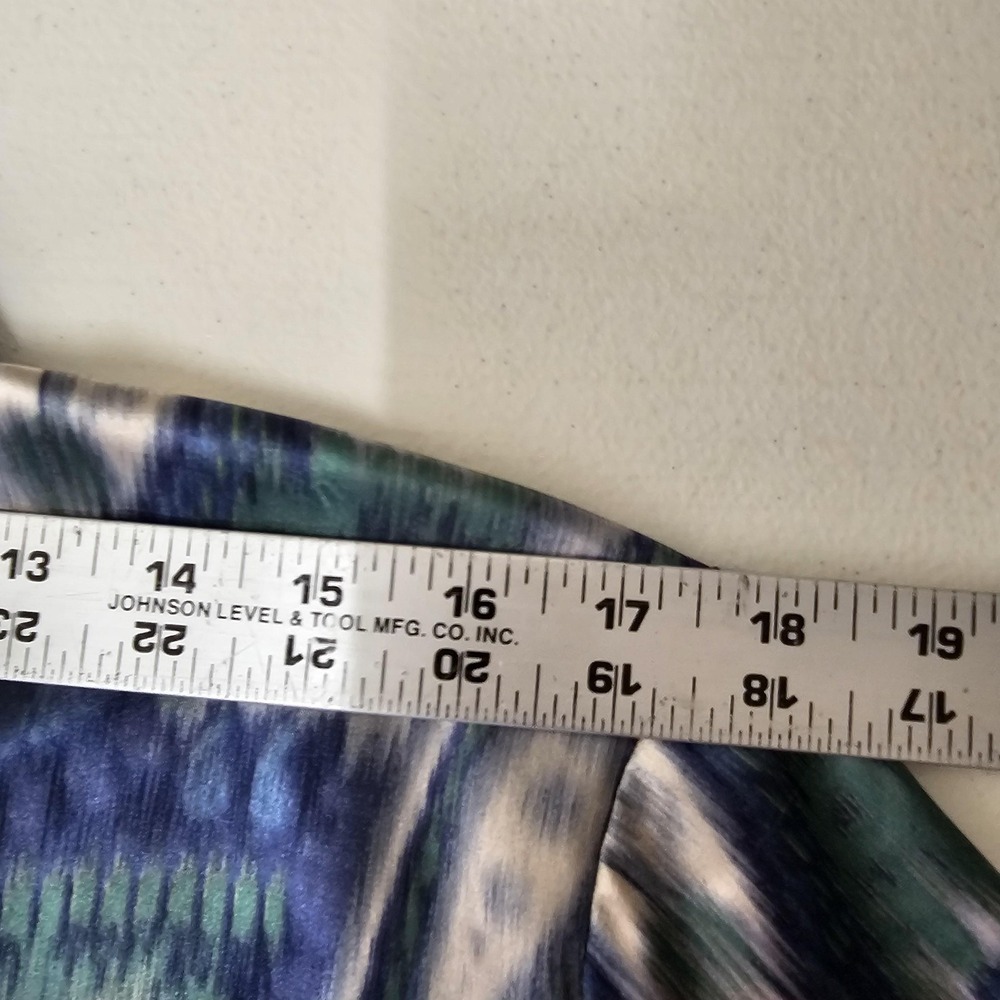 Chicos Shirt Womens 2 Blue Green Paisley Button Up Sheer 3/4 Sleeve Stretch‎ Top - Picture 4 of 9